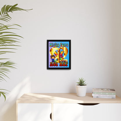 love peace - framed canvas art (light blue-purple wave)