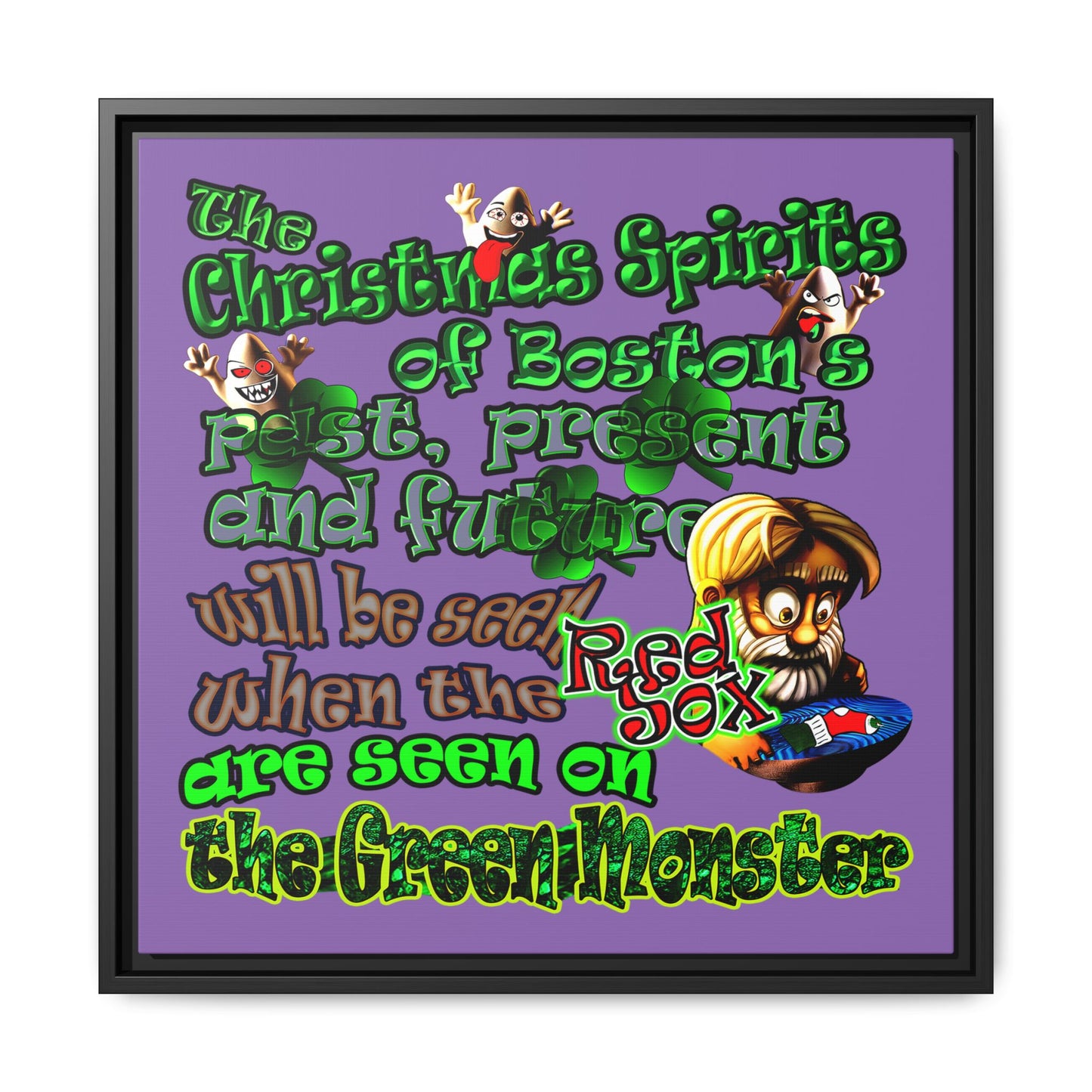 christmas spirits of boston - framed canvas art (light purple)