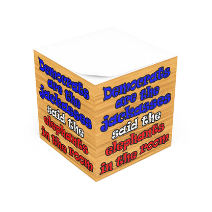 donkeys and elephants - note cube (butterscotch wood finish)
