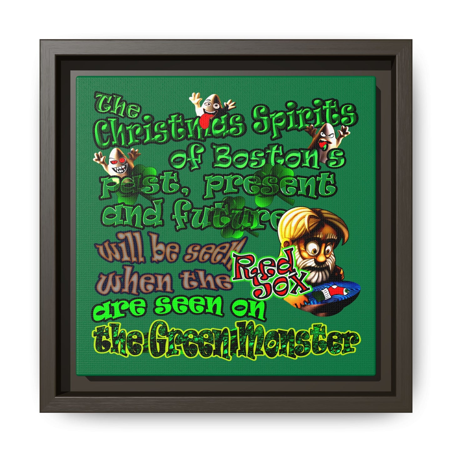 christmas spirits of boston - framed canvas art (dark green)