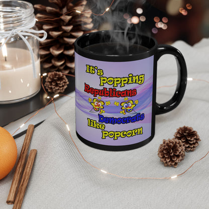 popping like popcorn - Black Mug (light blue-pink wave)