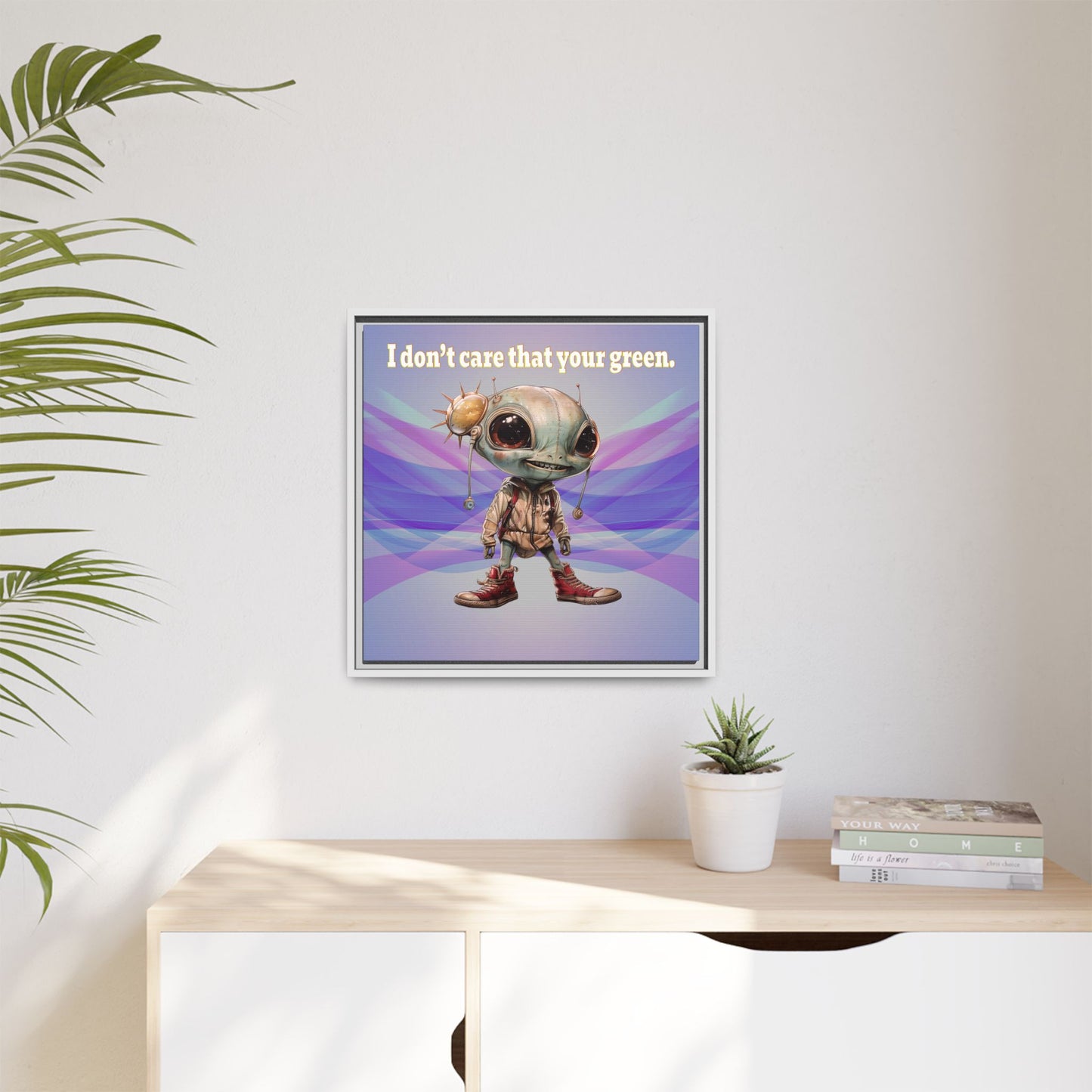 I don't care that your green - framed canvas art (light blue-pink wave)