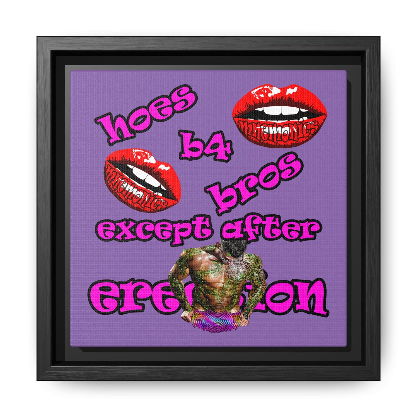 hoes b4 bros - framed canvas art (light purple)