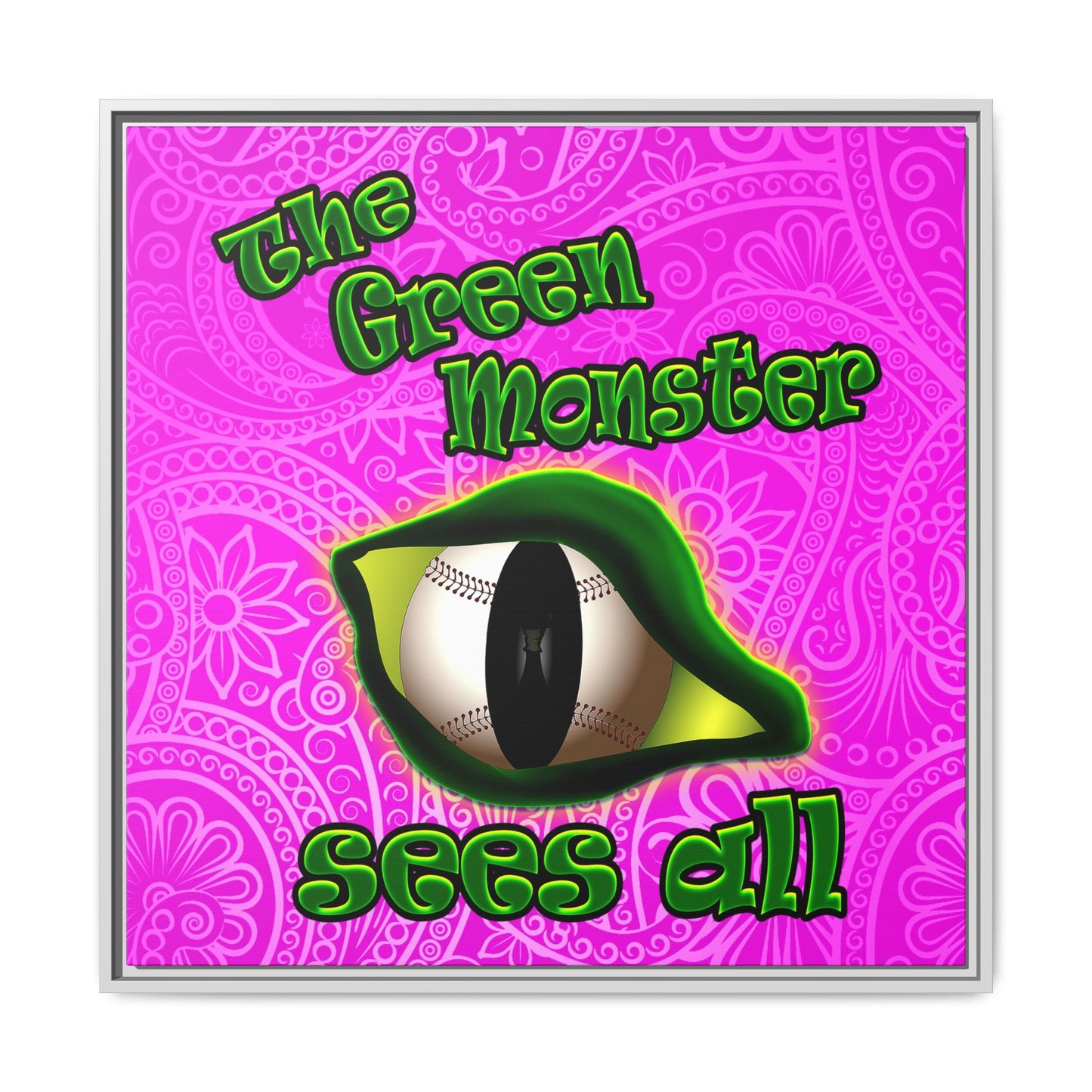 green monster - framed canvas art (pink swirl)