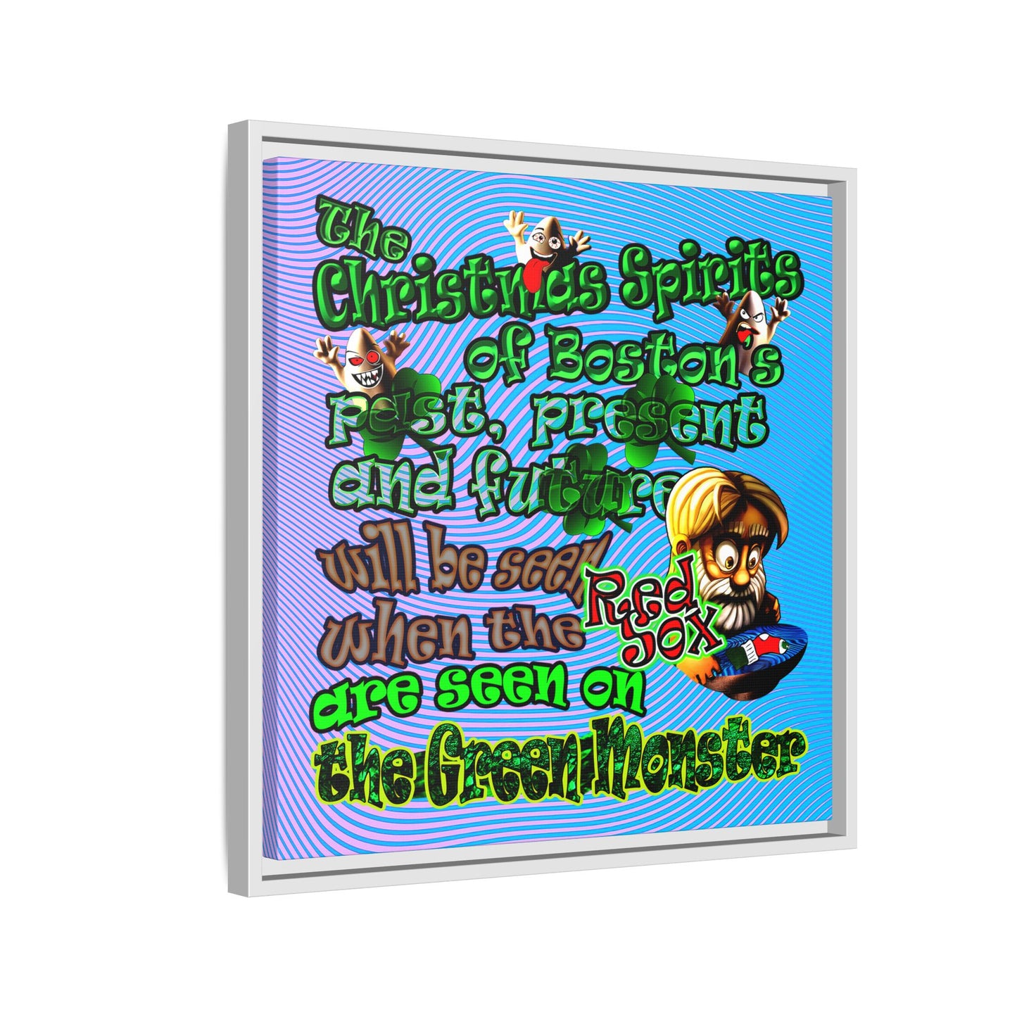 christmas spirits of boston - framed canvas art (light blue-purple wave)