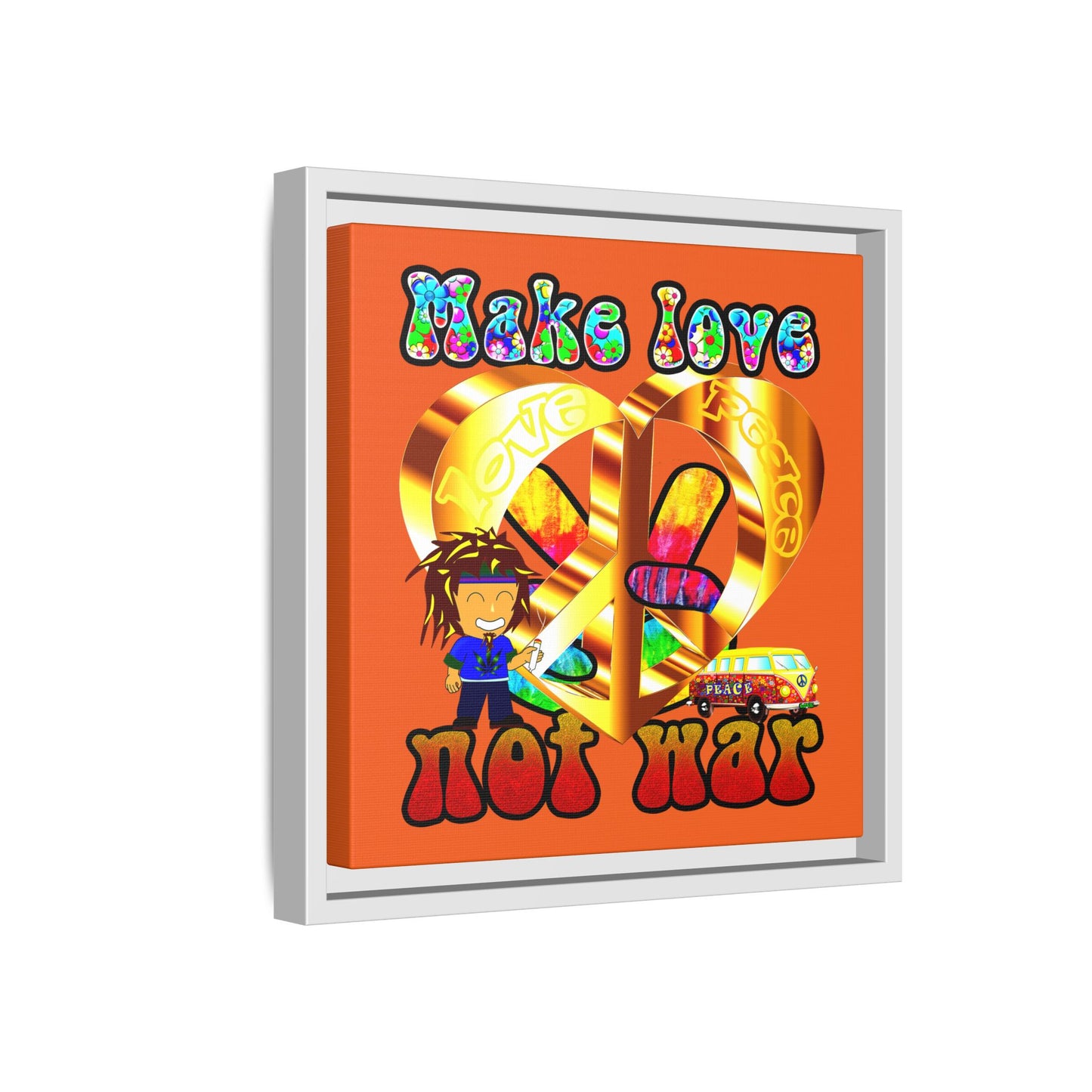 love peace - framed canvas art (orange)