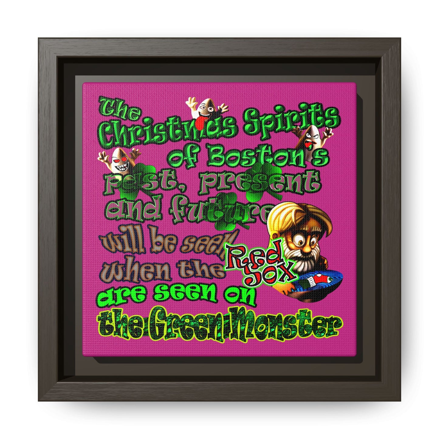 christmas spirits of boston - framed canvas art (pink)