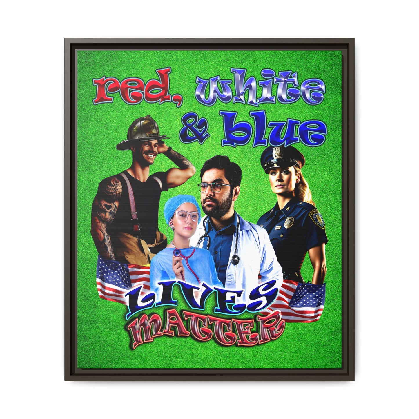 rw&b lives matter - framed canvas art (green turf)