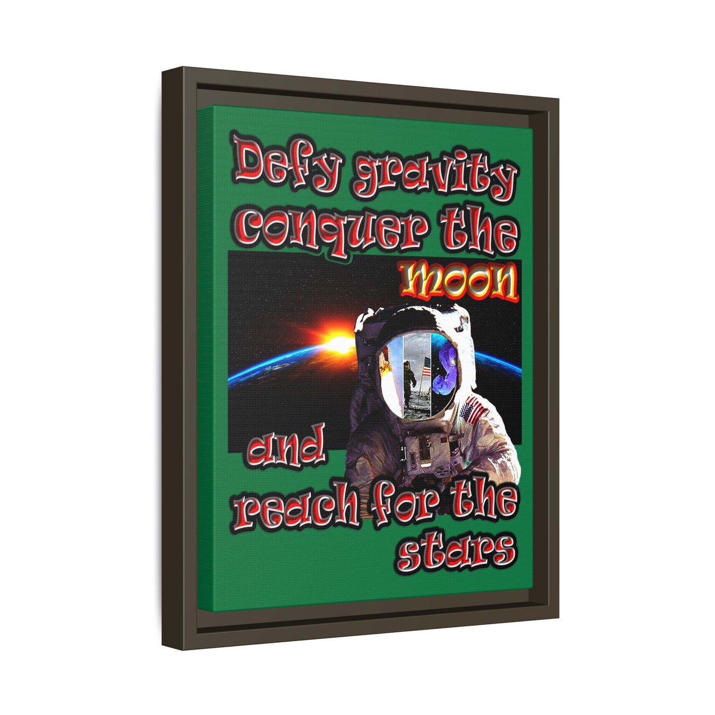 defy conquer reach - framed canvas art (dark green)