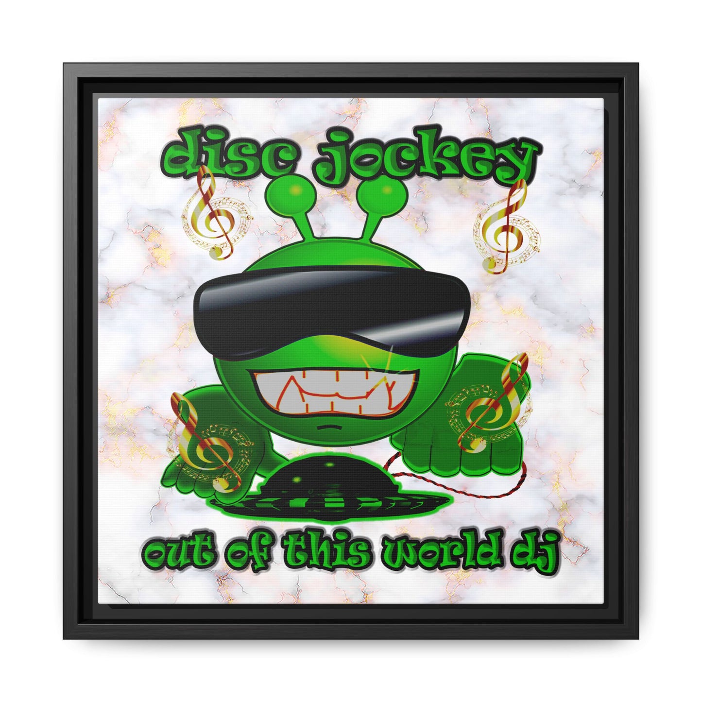 disc jockey - framed canvas art (white marble)