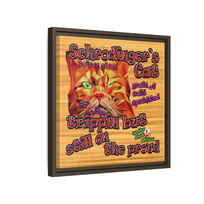 schrodinger's cat - framed canvas art (butterscotch wood finish)