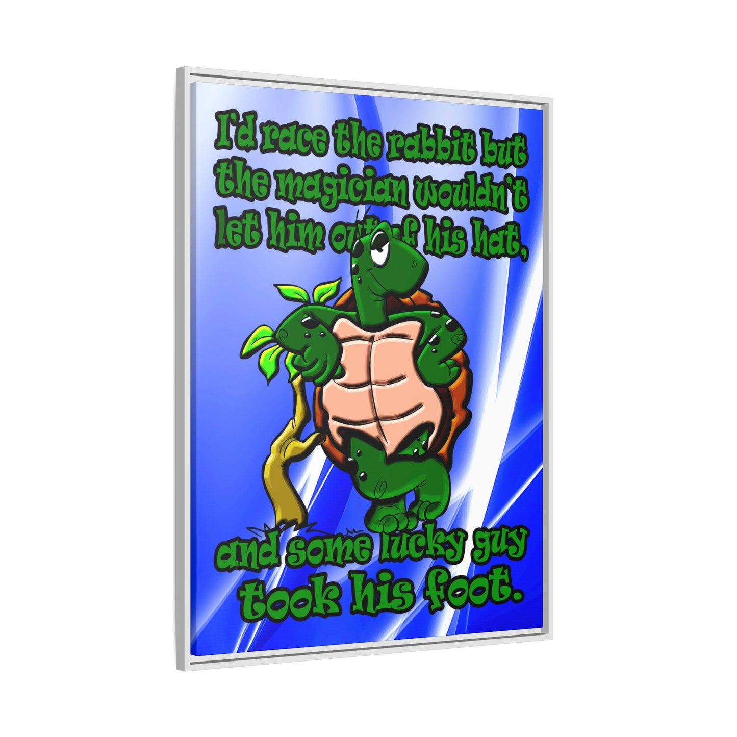 turtle race - framed canvas art (blue-white wave)