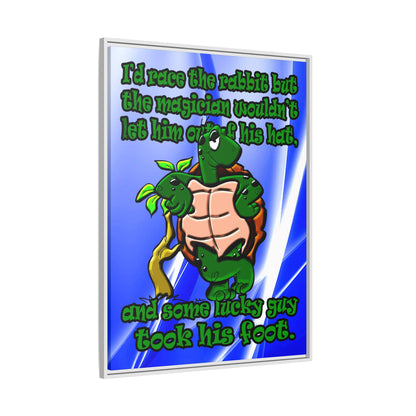 turtle race - framed canvas art (blue-white wave)