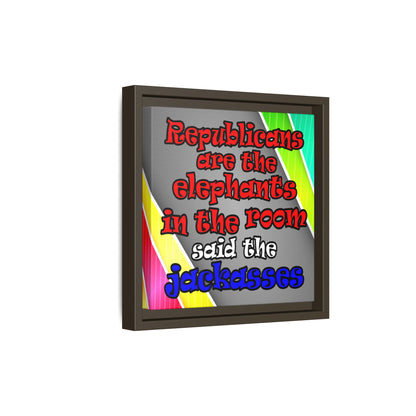 donkeys and elephants - framed canvas art (rainbow split)