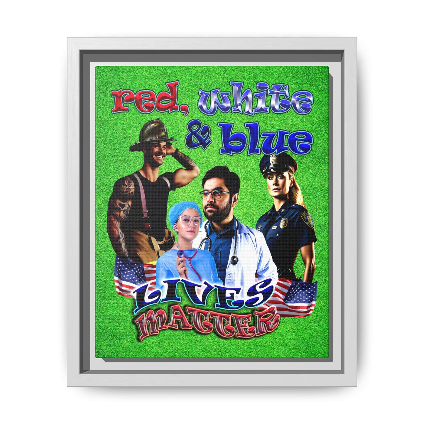 rw&b lives matter - framed canvas art (green turf)