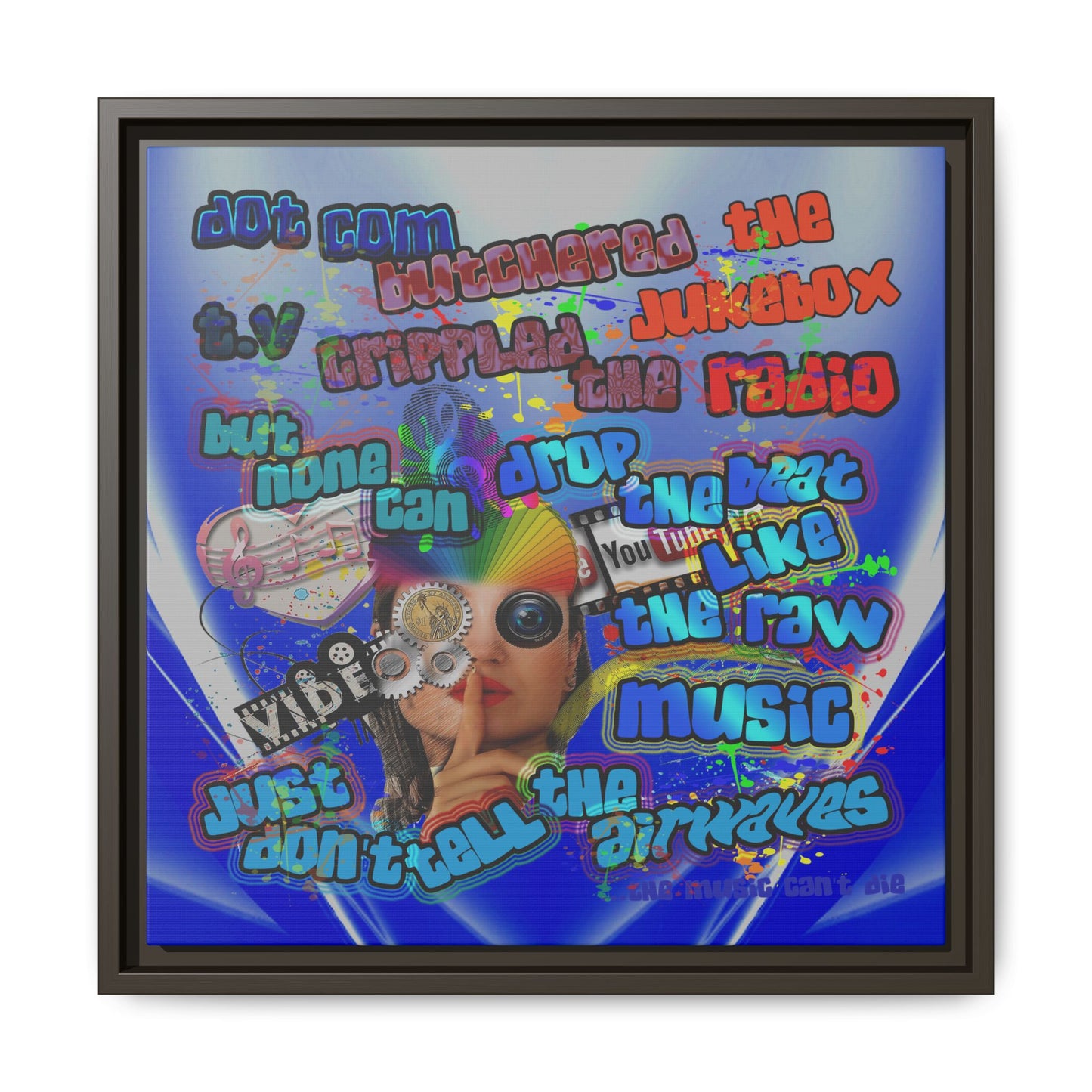 drop the beat - framed canvas art (blue-white wave)