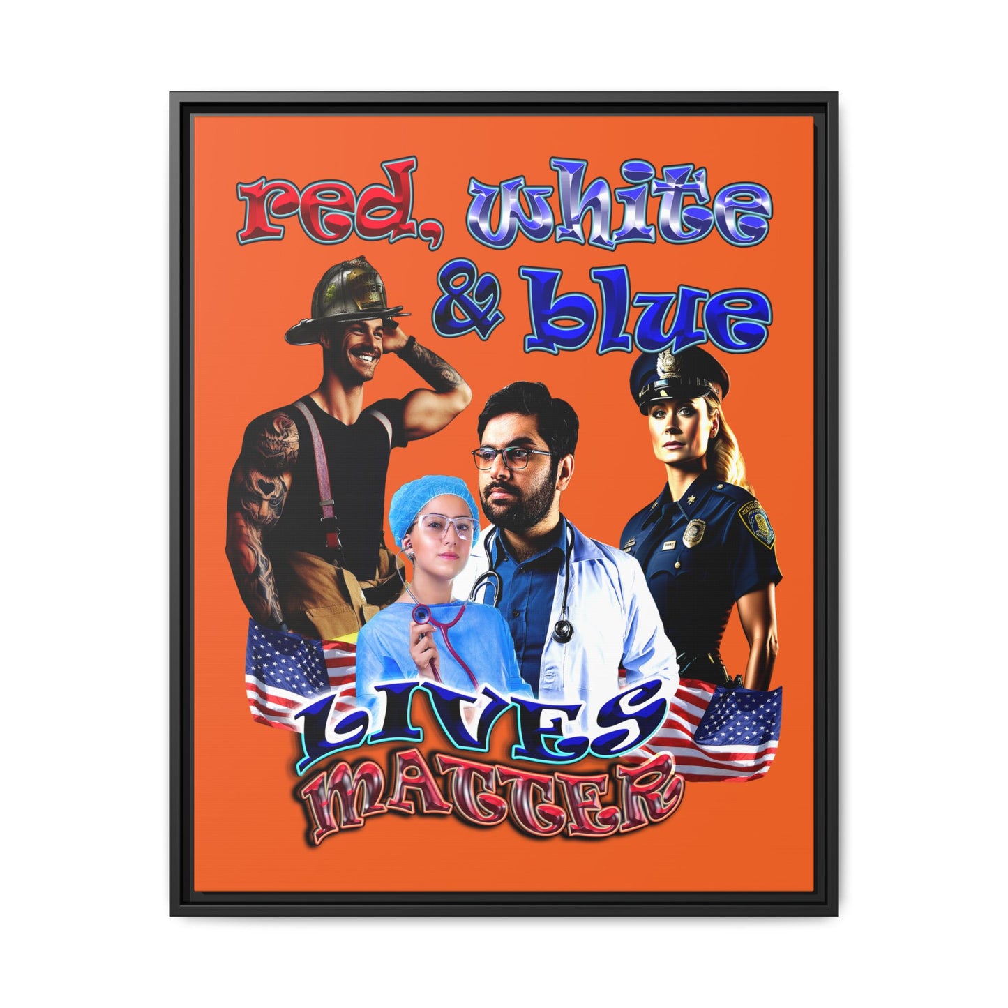 rw&b lives matter - framed canvas art (orange)