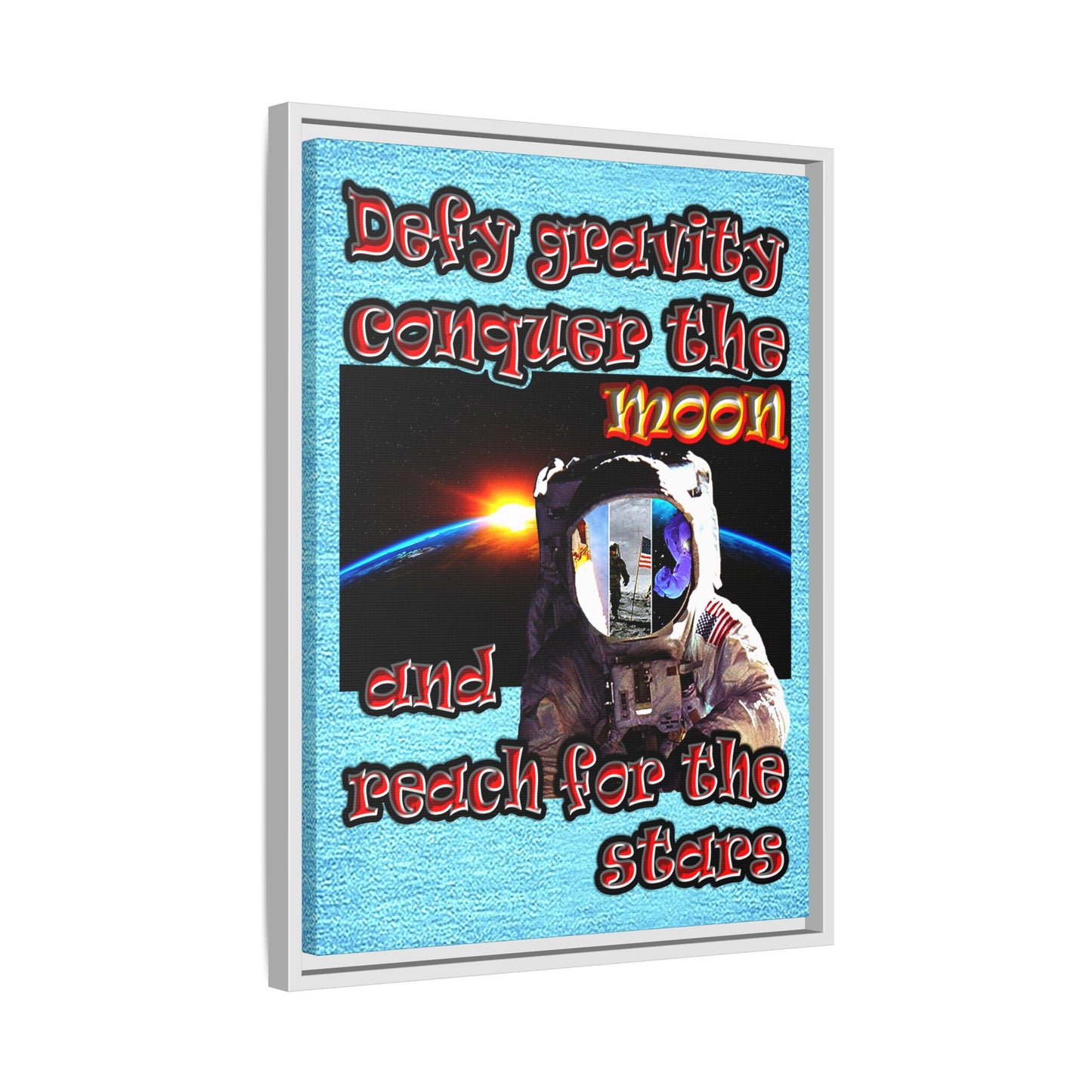 defy conquer reach - framed canvas art (faded blue)