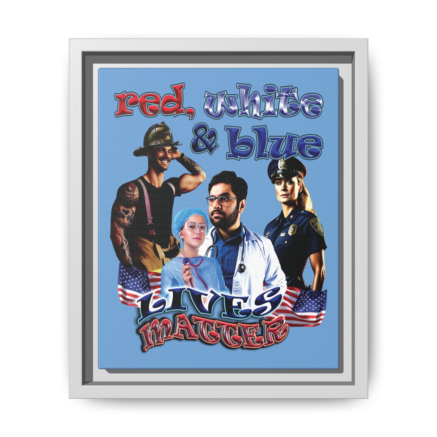 rw&b lives matter - framed canvas art (light blue)