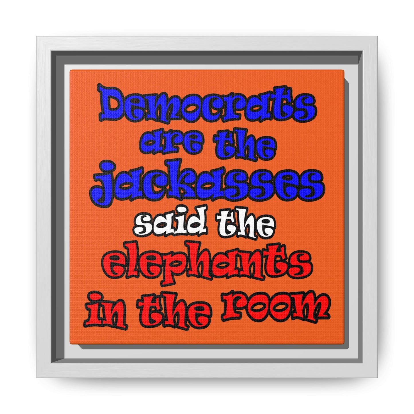 donkeys and elephants - framed canvas art (orange)