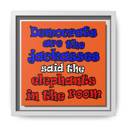 donkeys and elephants - framed canvas art (orange)