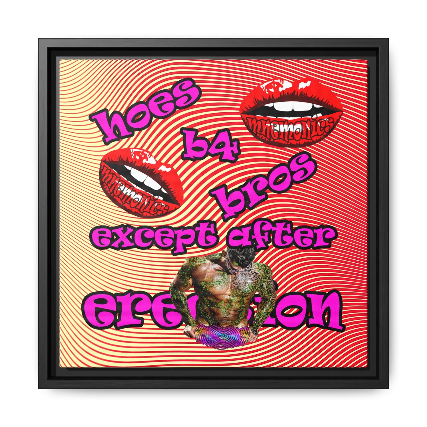 hoes b4 bros - framed canvas art (yellow-orange wave)