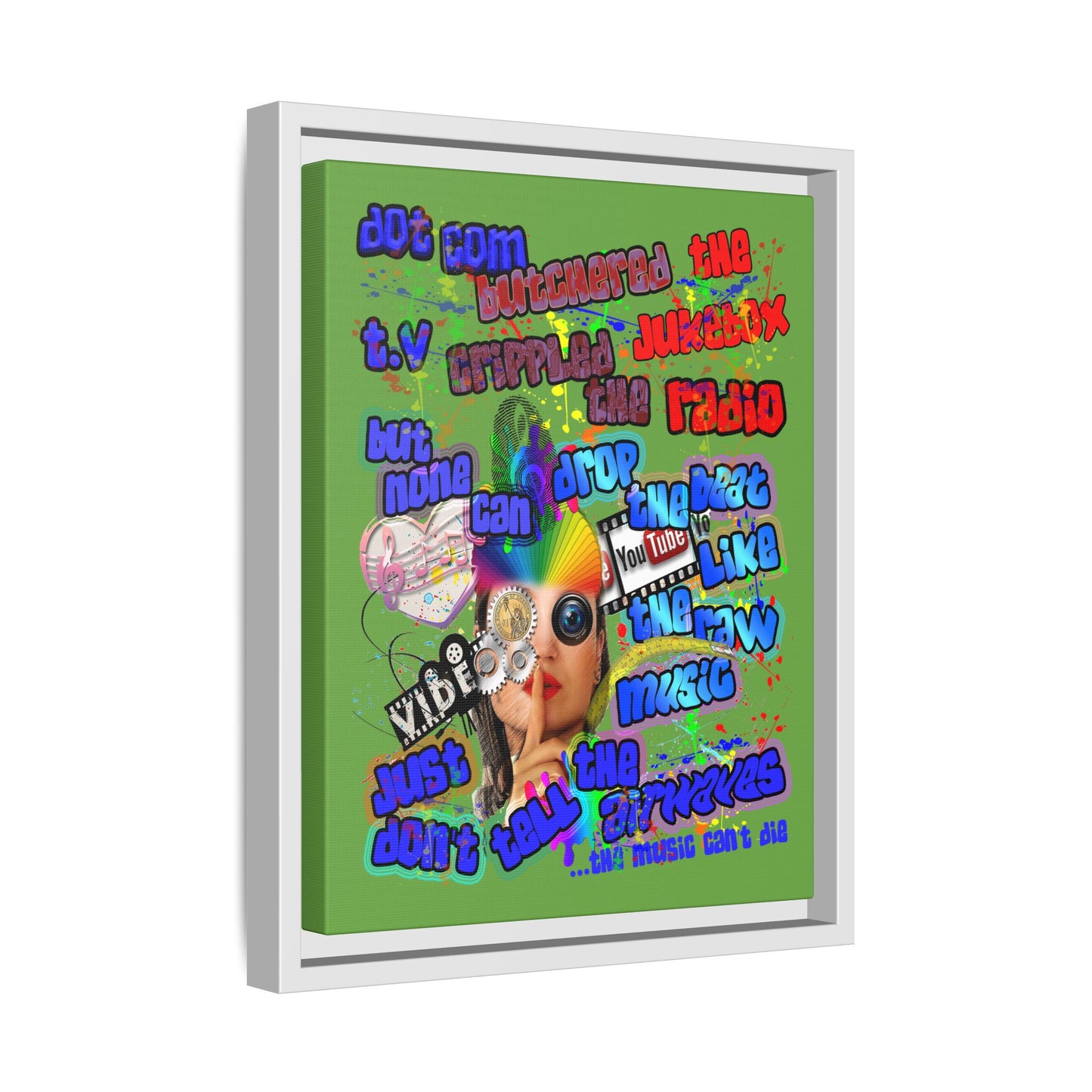 drop the beat - framed canvas art (green)