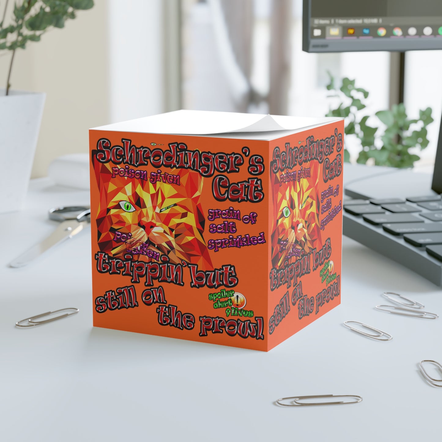 schrodinger's cat - note cube (orange)