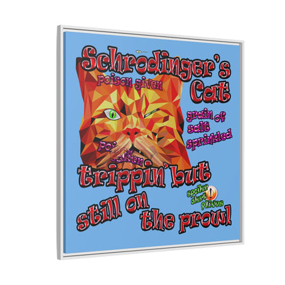 schrodinger's cat - framed canvas art (light blue)