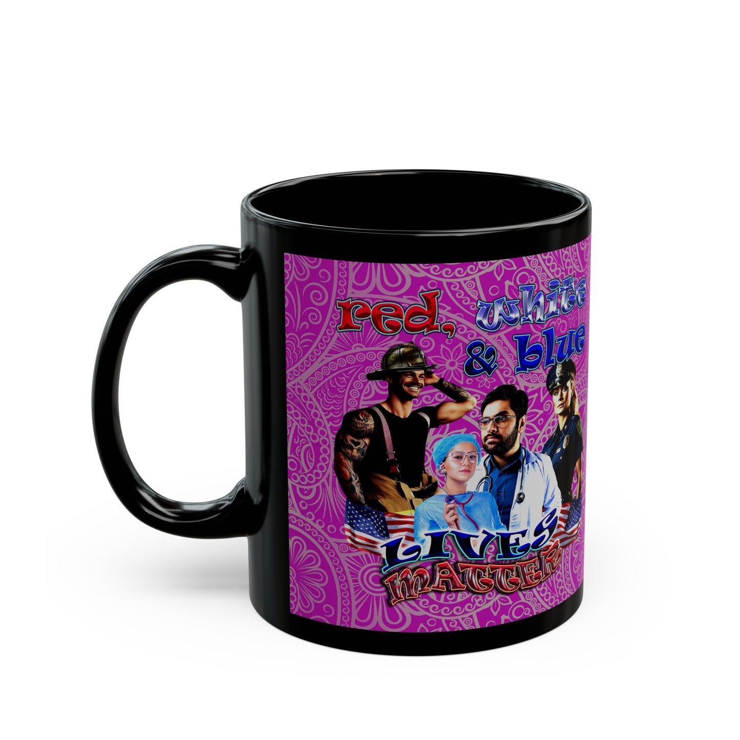 rw&b lives matter - Black Mug (pink swirl)