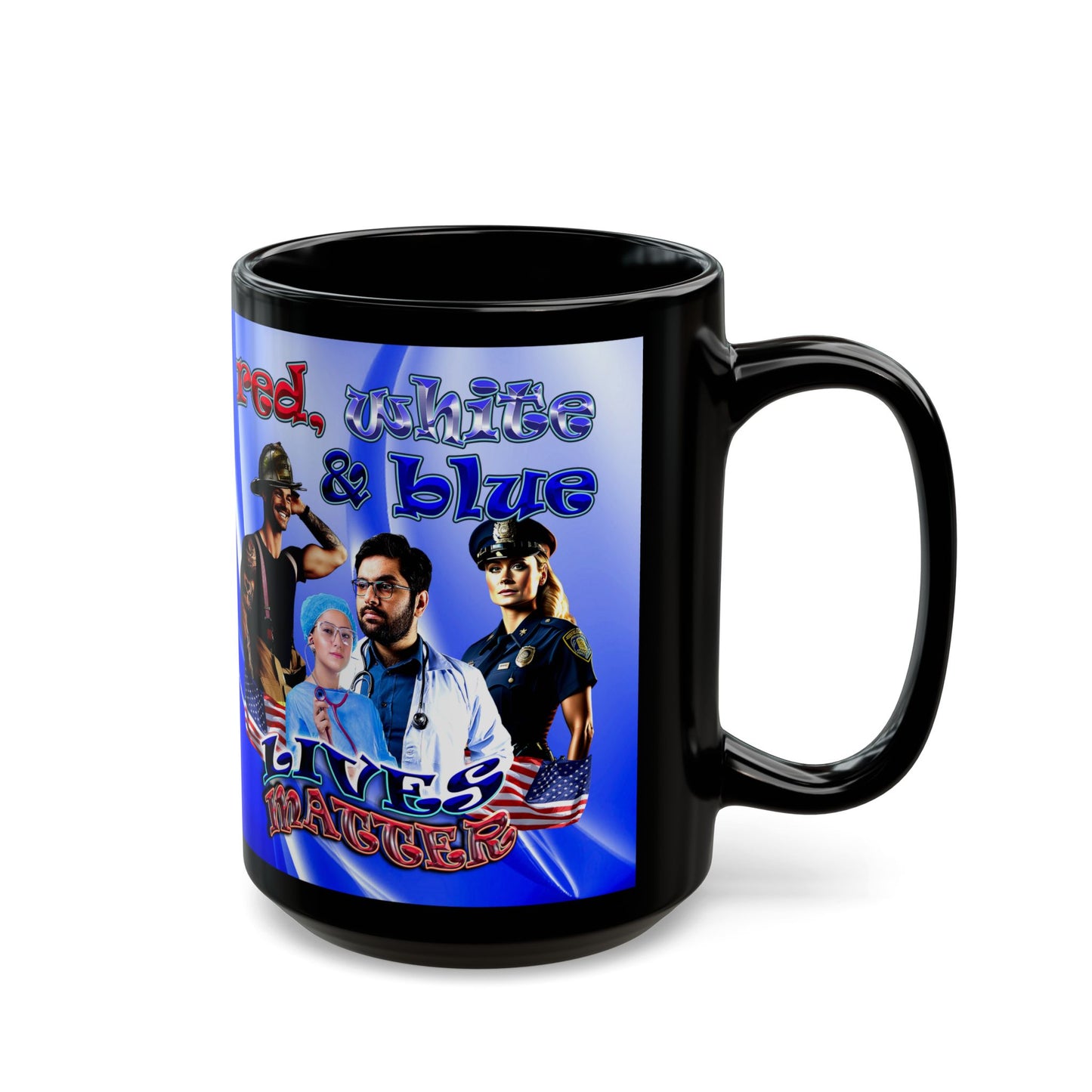 rw&b lives matter - Black Mug (blue-white wave)