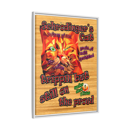 schrodinger's cat - framed canvas art (butterscotch wood finish)