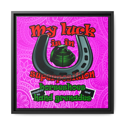 my luck - framed canvas art (pink swirl)