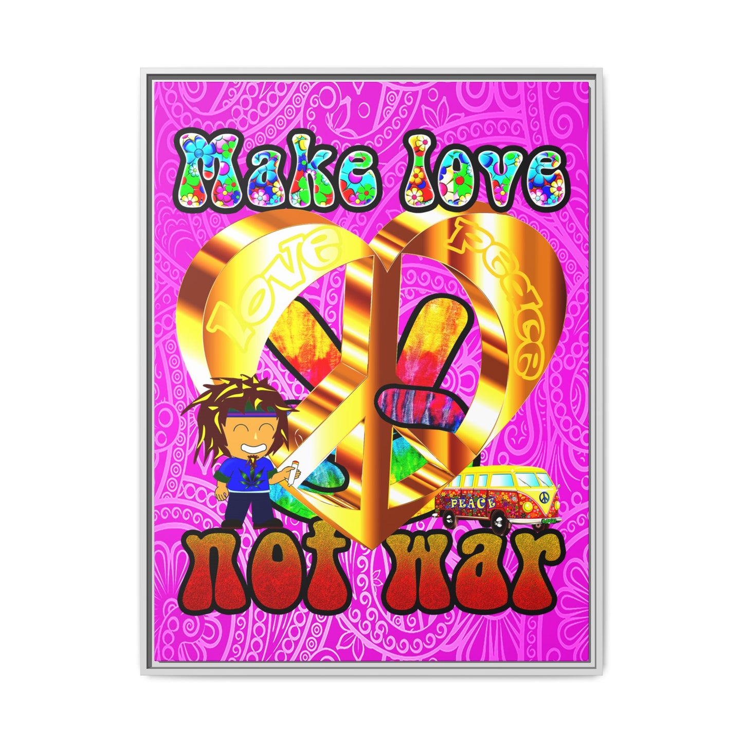 love peace - framed canvas art (pink swirl)