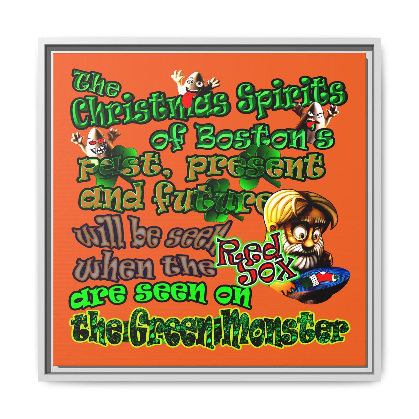 christmas spirits of boston - framed canvas art (orange)