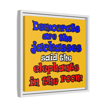 donkeys and elephants - framed canvas art (yellow)