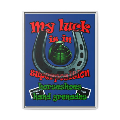 my luck - framed canvas art (dark blue)