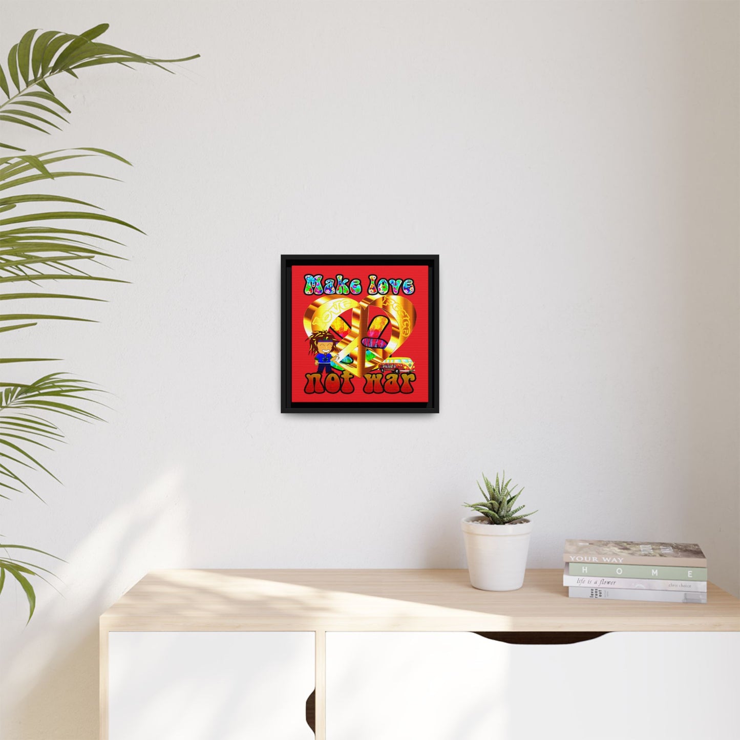 love peace - framed canvas art (red)