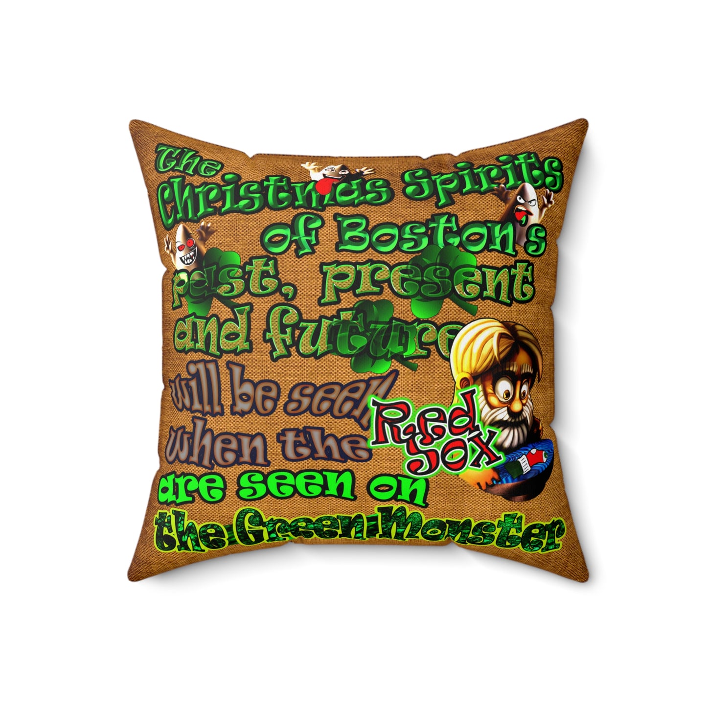 christmas spirits of boston - Spun Polyester Square Pillow - (dichromatic brown papyrus)