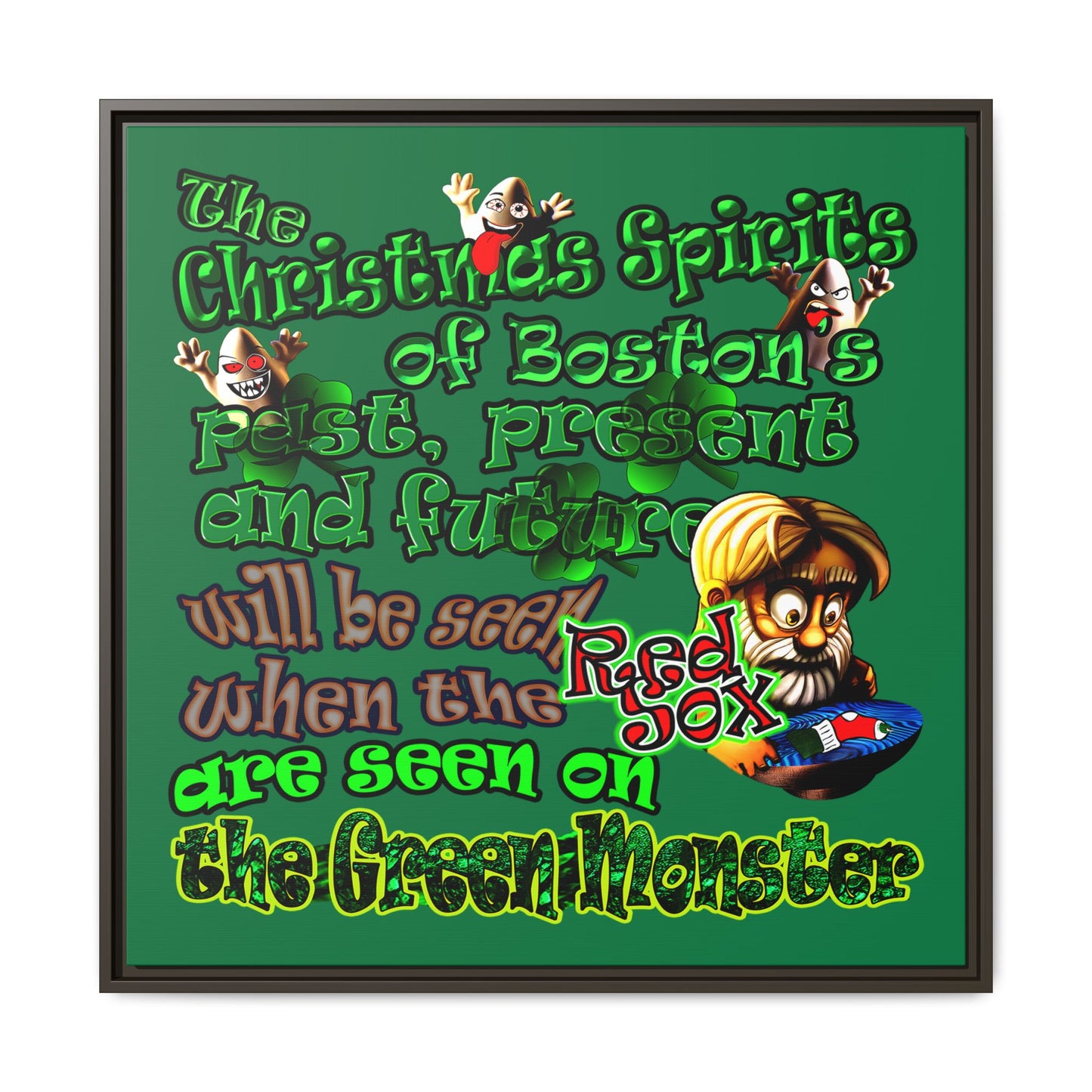 christmas spirits of boston - framed canvas art (dark green)