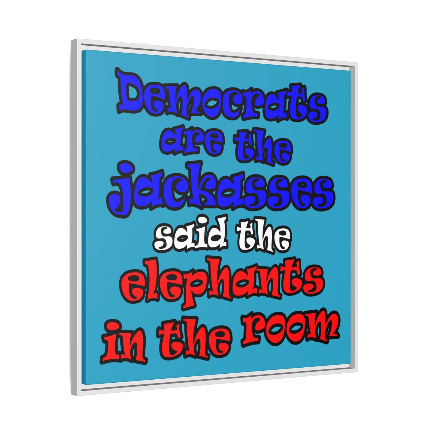 donkeys and elephants - framed canvas art (turquoise)
