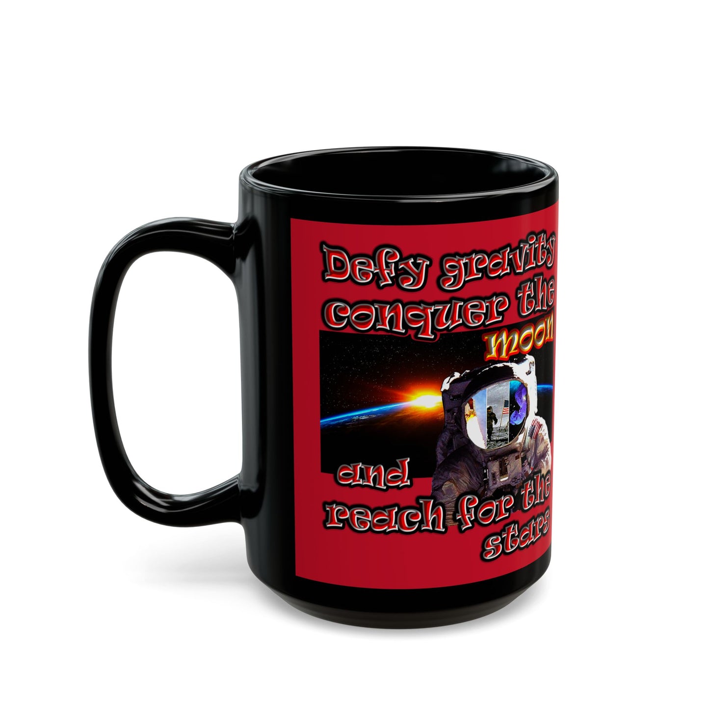 defy conquer reach - Black Mug (dark red)
