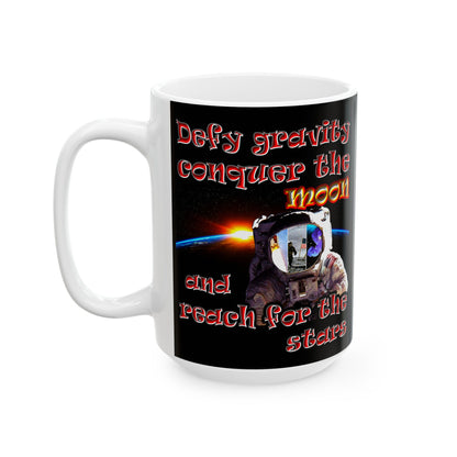 defy conquer reach - White Mug (black)