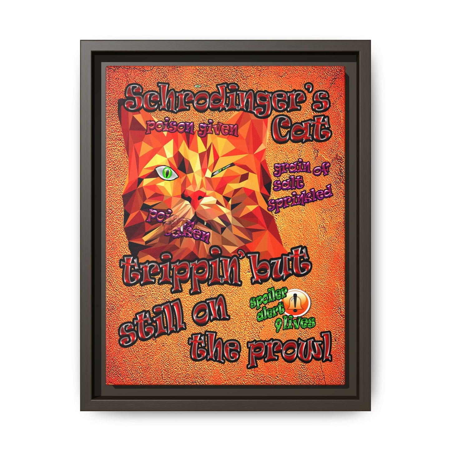 schrodinger's cat - framed canvas art (burnt orange)