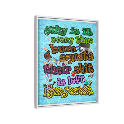 the bum's shit - framed canvas art (faded blue)