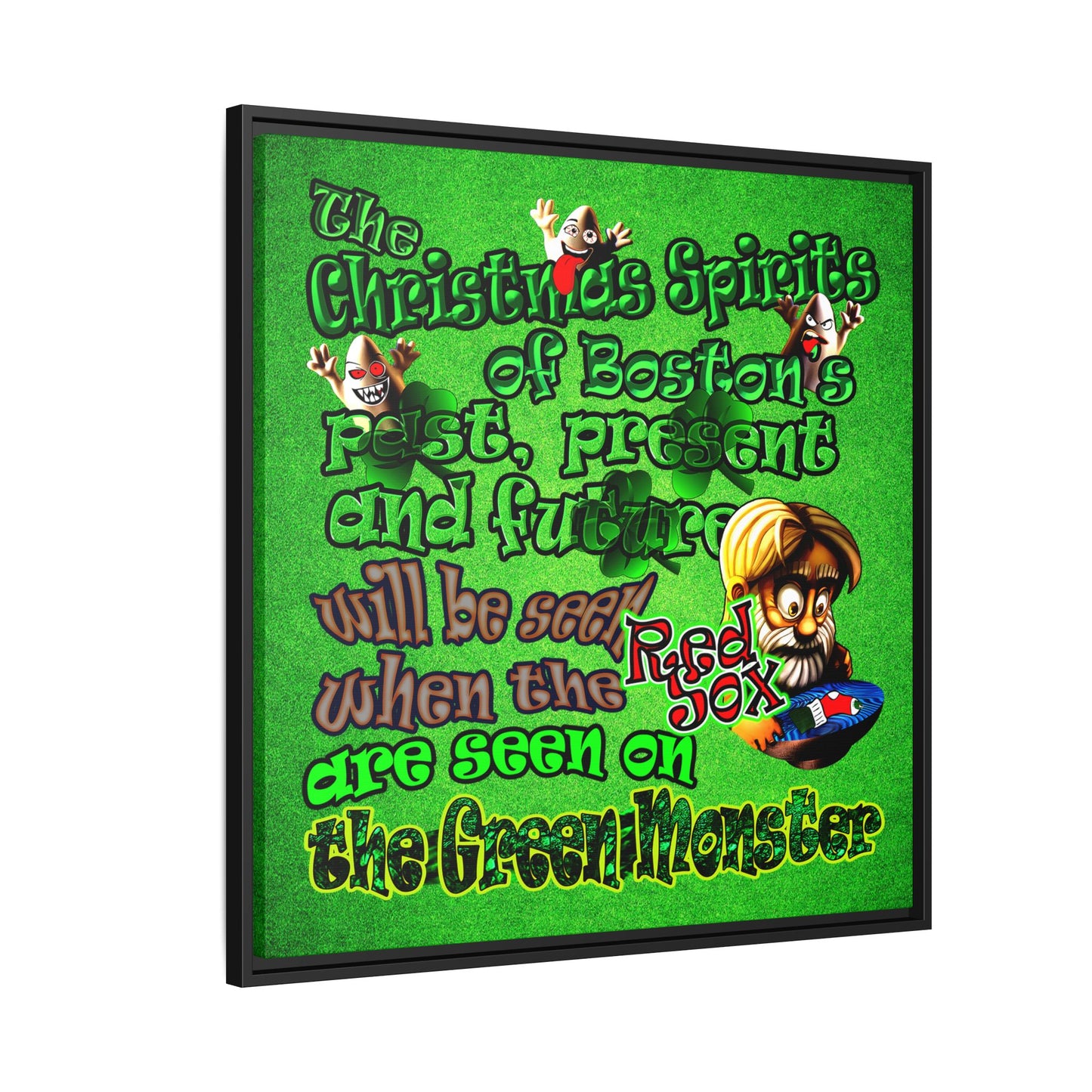 christmas spirits of boston - framed canvas art (green turf)