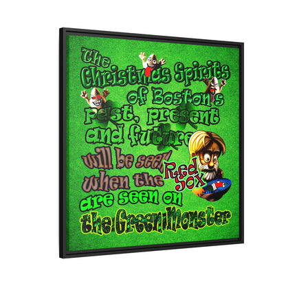 christmas spirits of boston - framed canvas art (green turf)