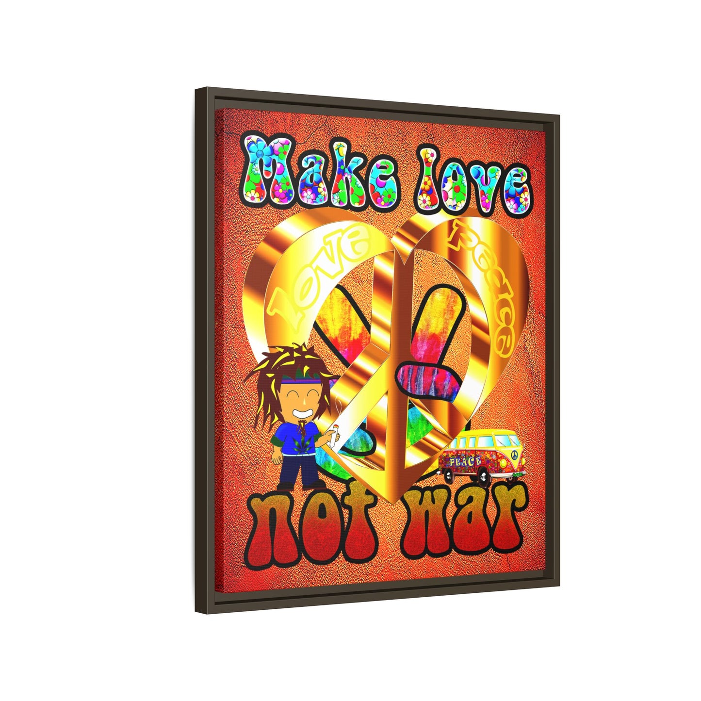 love peace - framed canvas art (burnt orange)