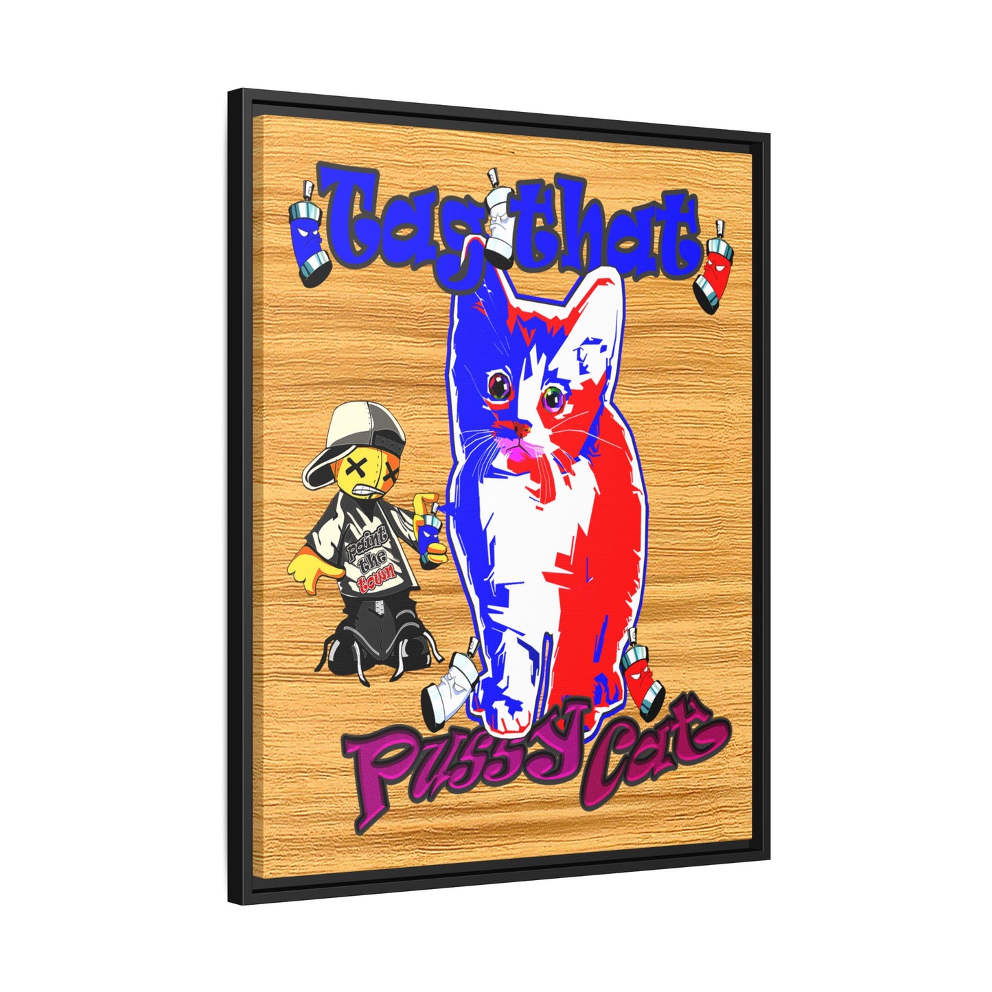 tag that - framed canvas art (butterscotch wood finish)