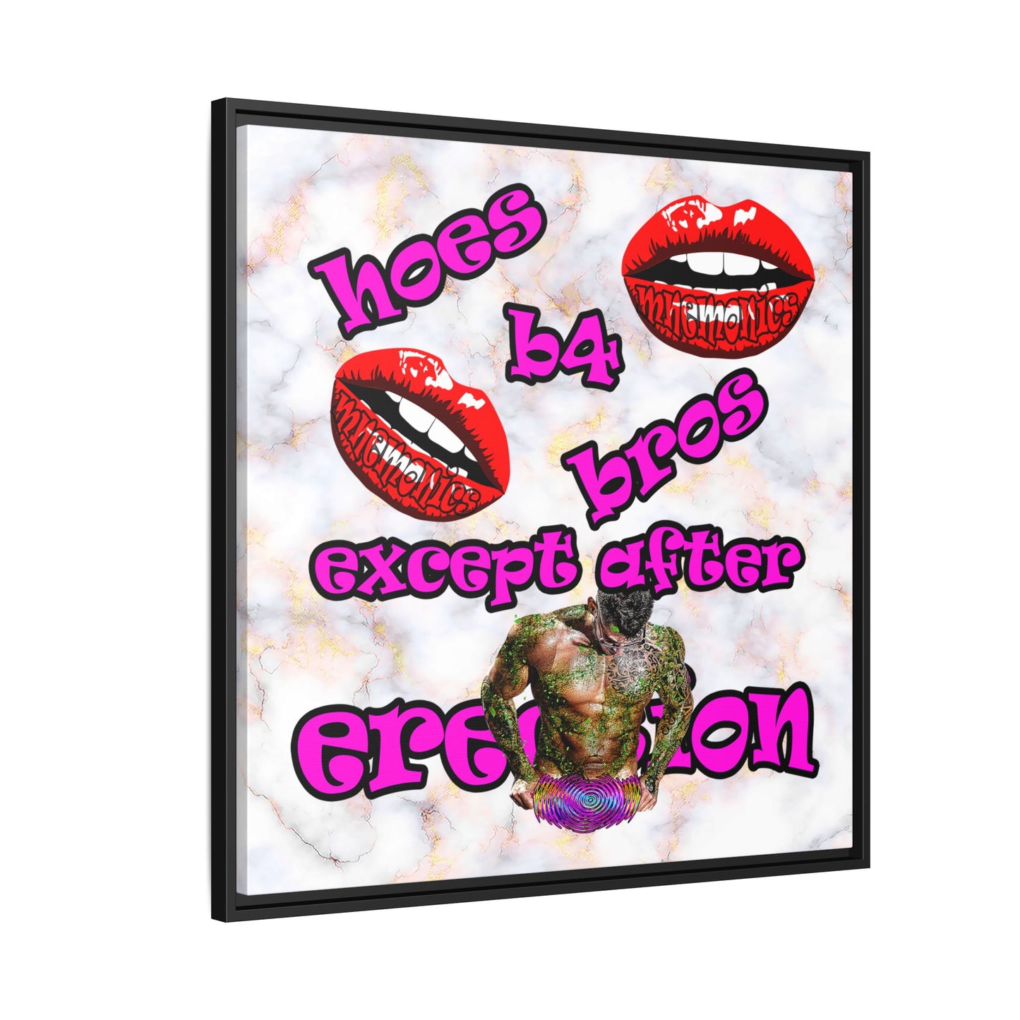 hoes b4 bros - framed canvas art (white marble)